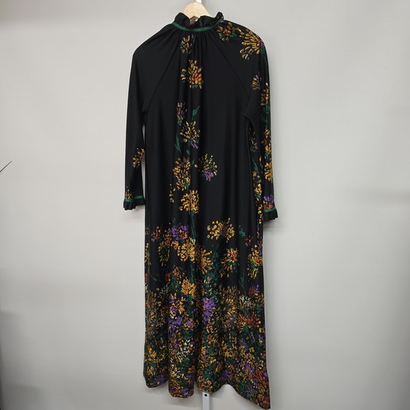 Vintage Tiffany Loungewear Black Floral Print Full Zip Robe Duster Long Sleeve - Picture 4 of 9